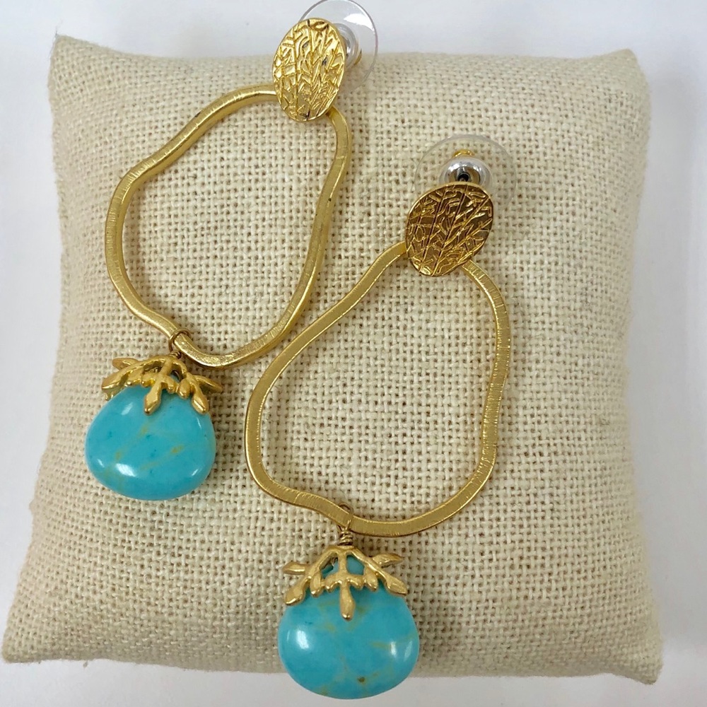 Genuine Turquoise Dangle Earrings, NWT